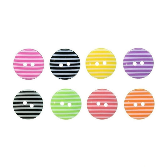 Eight colourful striped  buttons.