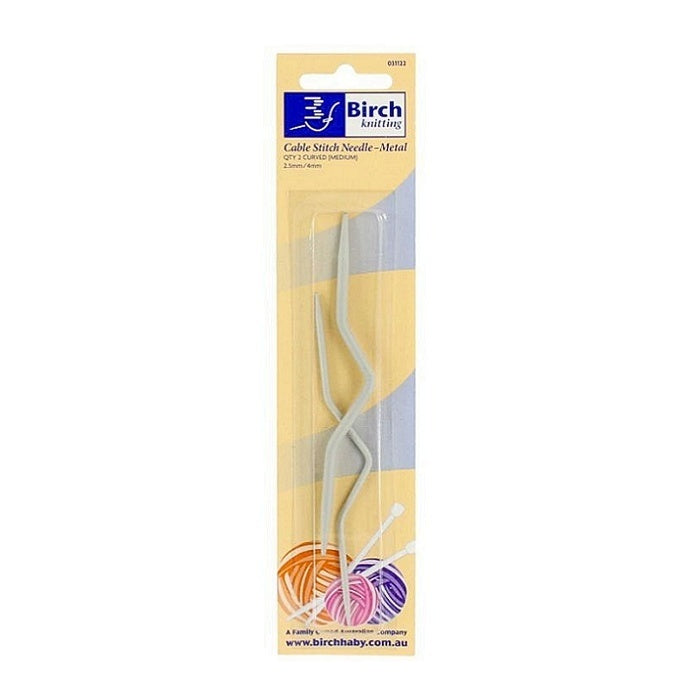 Pack of 2 metal cable needles with Birch branding.