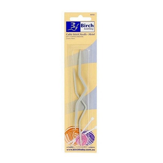 Pack of 2 metal cable needles with Birch branding.