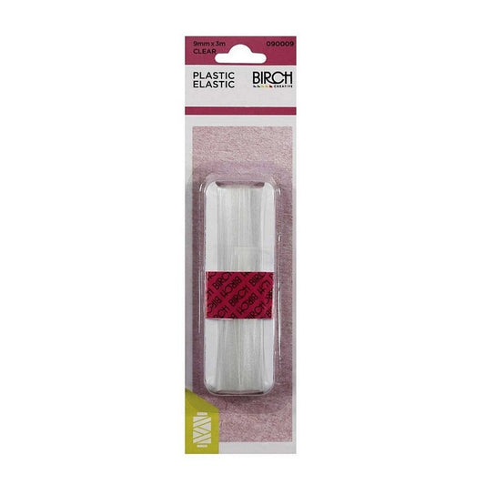 Packaged clear elastic with Birch branding.