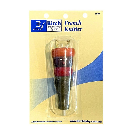 Packaged french knitter with Birch branding.