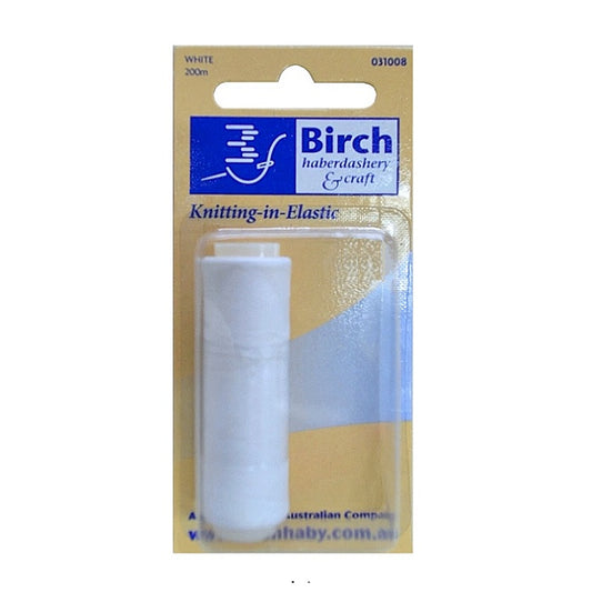 Pack of white knitting in elastic with Birch branding.