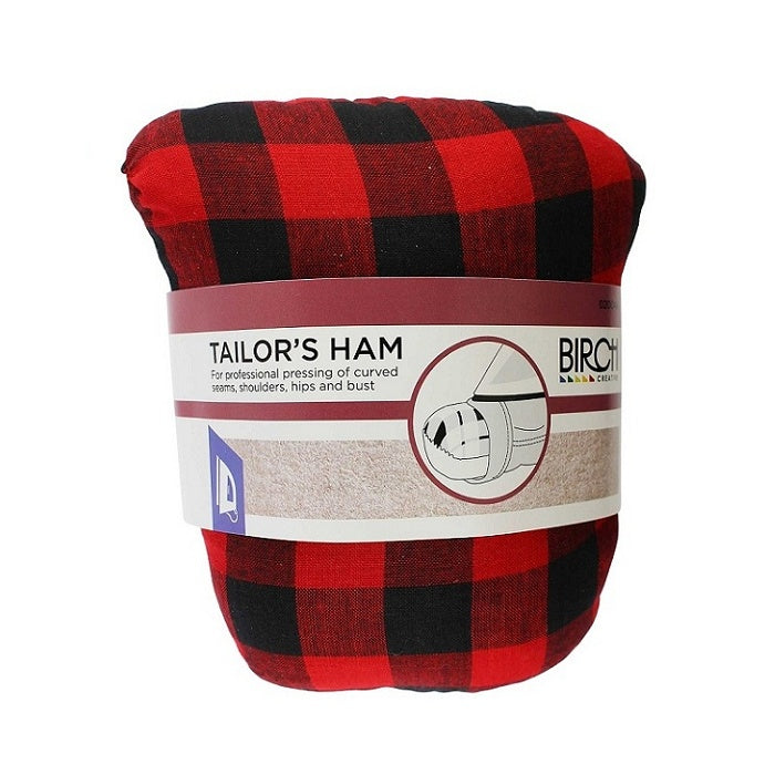 Red and black checked fabric tailors ham.