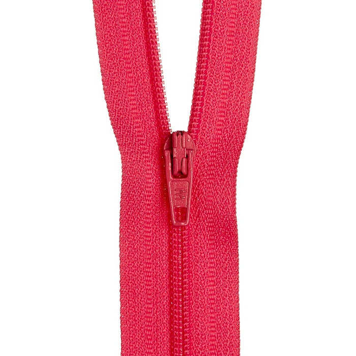 Bright red nylon dress zip.