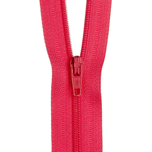 Bright red nylon dress zip.