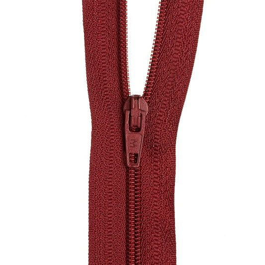 Brown red nylon dress zip.