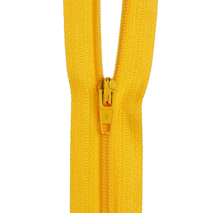 Bright yellow nylon dress zip.