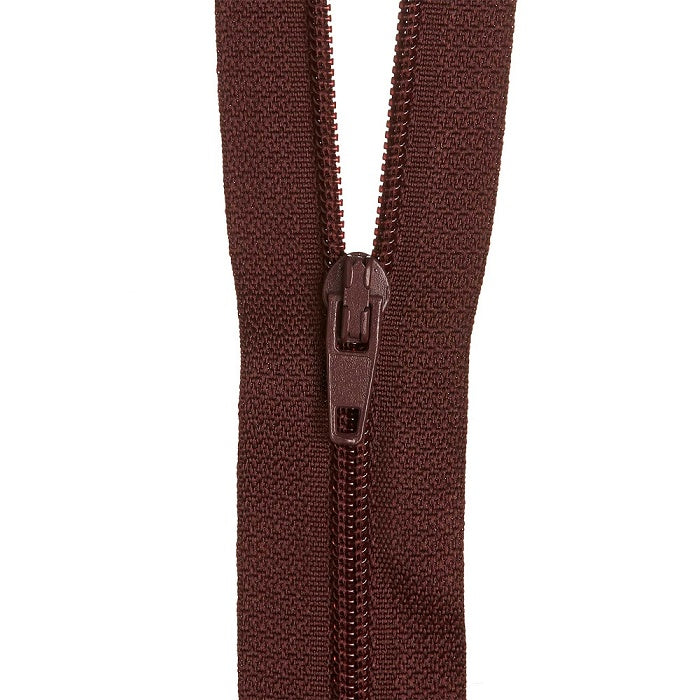 Red brown nylon dress zip.