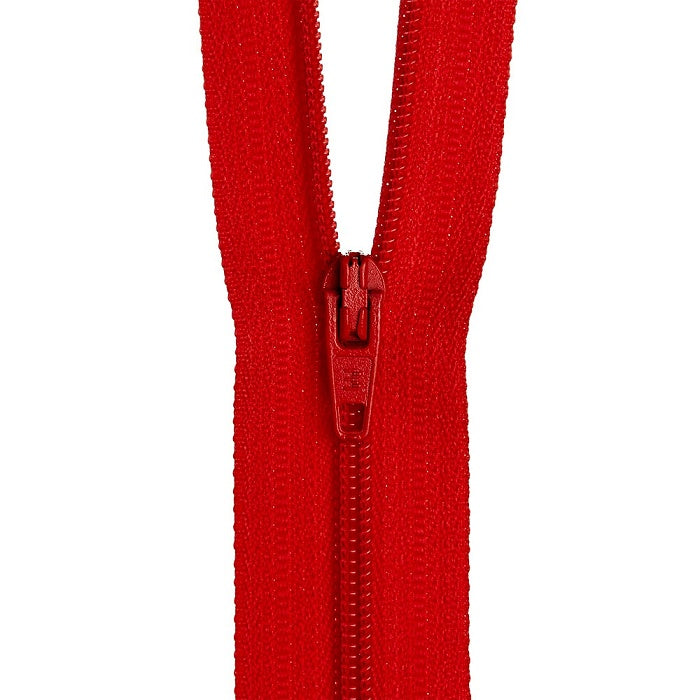 Bright red nylon dress zip.