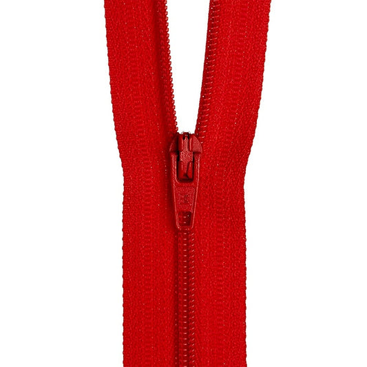 Bright red nylon dress zip.