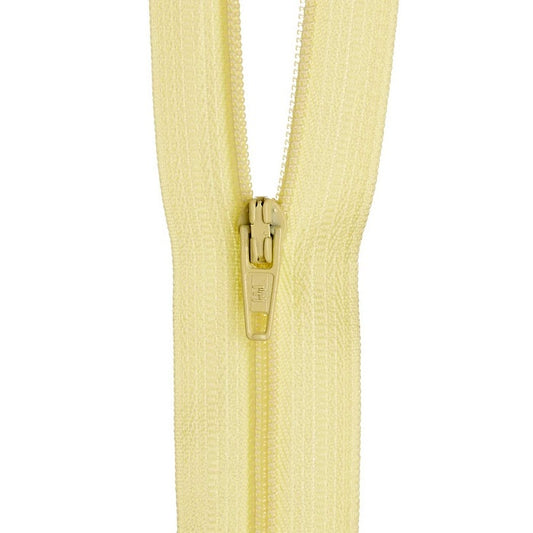 Pale yellow nylon dress zip.