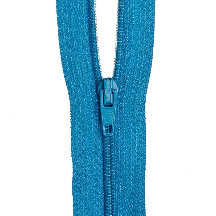 Bright blue nylon zipe.