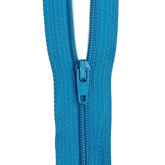 Bright blue nylon zipe.