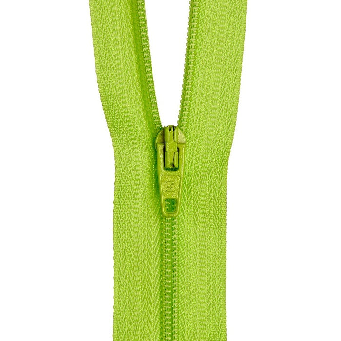 Bright green nylon dress zip.