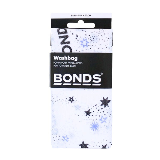 White with blue stars design washbag in Bonds packaging.