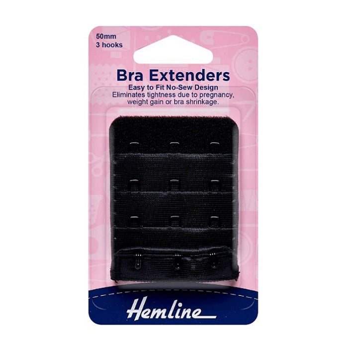 Packaged black bra extender with Hemline branding.