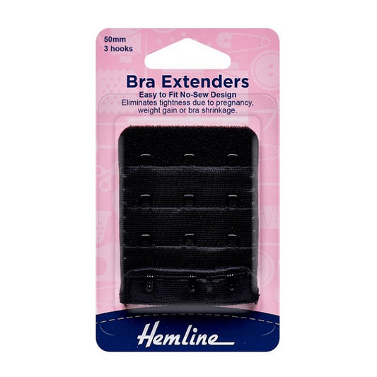 Packaged black bra extender with Hemline branding.