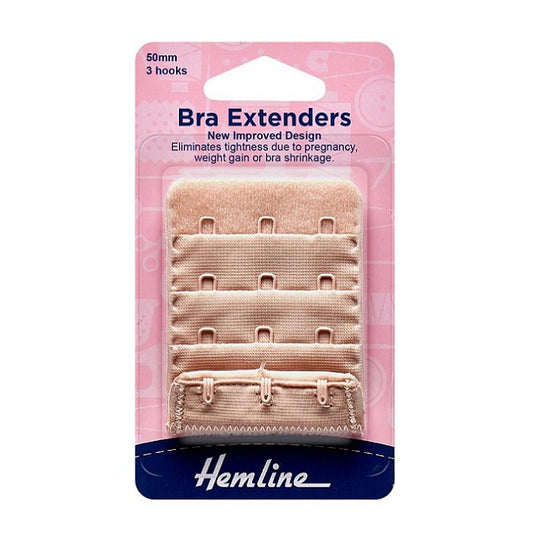 Packaged nude colour bra extender with Hemline branding.