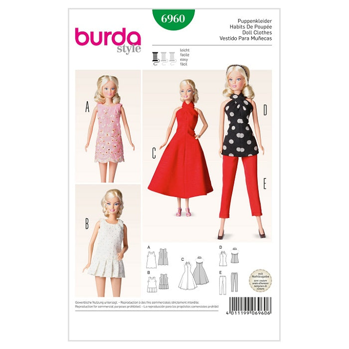 Barbie like dolls clothes pattern with Burda branding.