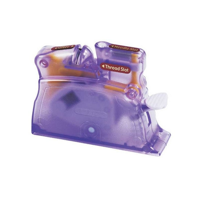 Purple desk needle threader.