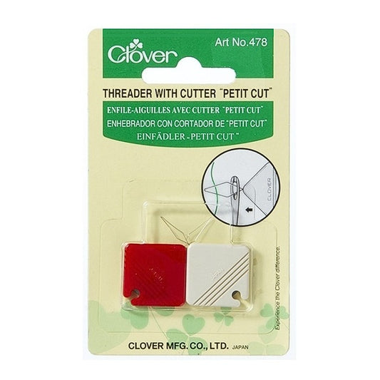 Two small square thread cutters in Clover packaging.