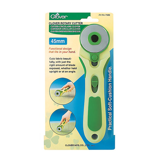 Yellow and green rotary cutter with Clover branding.
