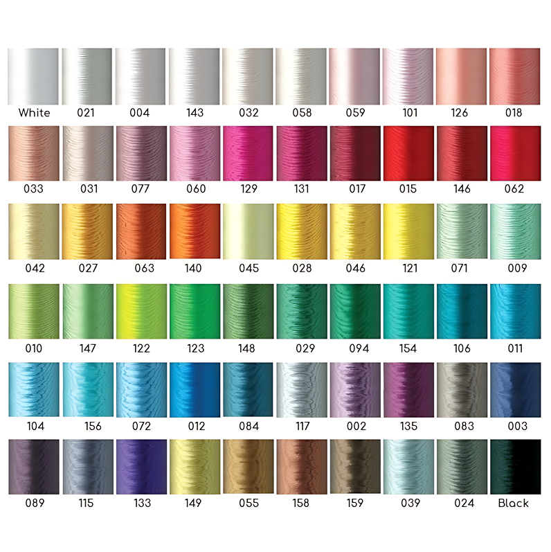Colour swatch chart with various thread colours and corresponding numbers.