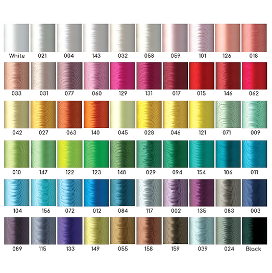 Colour swatch chart with various thread colours and corresponding numbers.