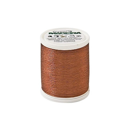 Spool of brown thread with Madeira branding.