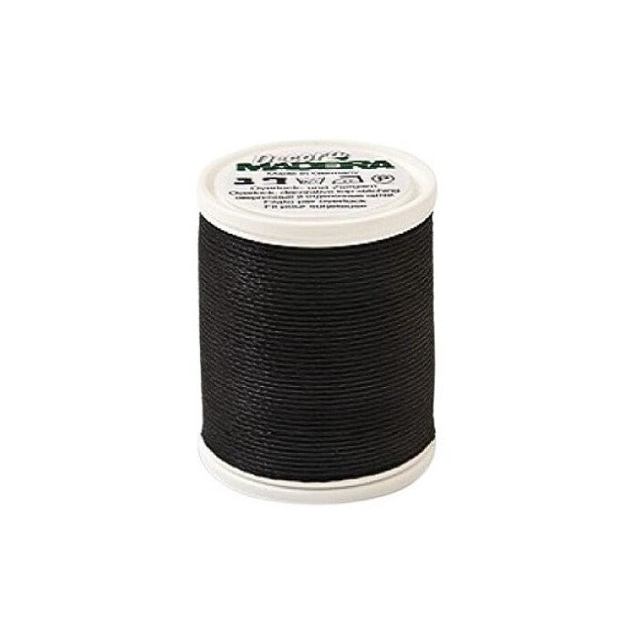 Spool of black thread with Madeira branding.