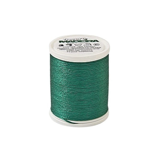 Spool of green thread with Madeira branding.