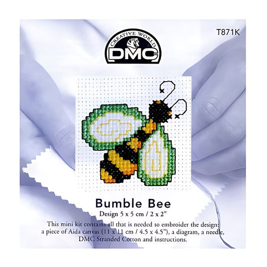 Bumble bee embroidery kit with DMC branding.