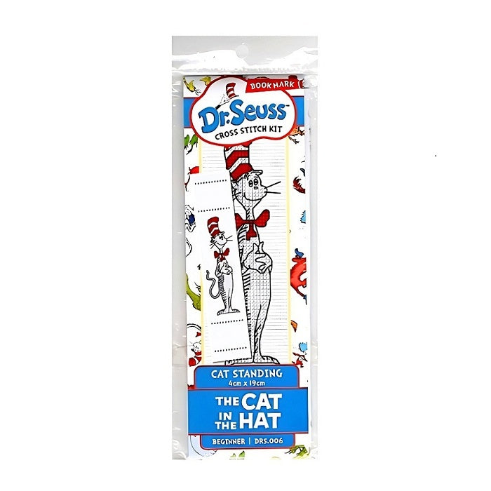Cross stitch bookmark kit with smiling Dr Seuss Cat in The Hat.