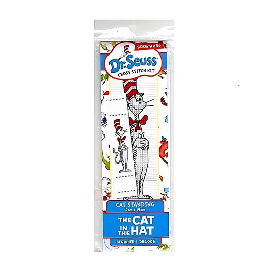 Cross stitch bookmark kit with smiling Dr Seuss Cat in The Hat.