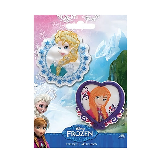 Packaged Disney Frozen appliques with Elsa and Anna.