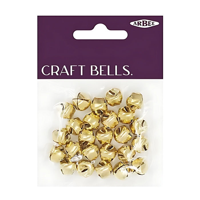 Packaged gold craft bells with Arbee branding.