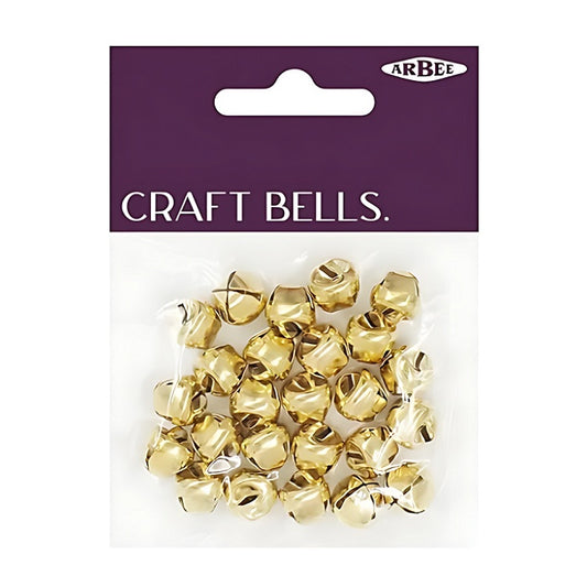Packaged gold craft bells with Arbee branding.