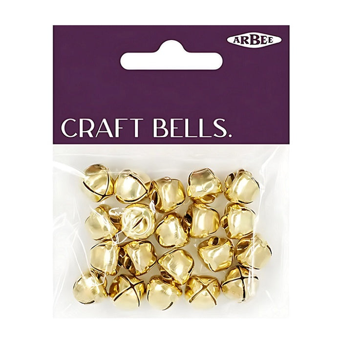 Pack of gold craft bells with Arbee branding.
