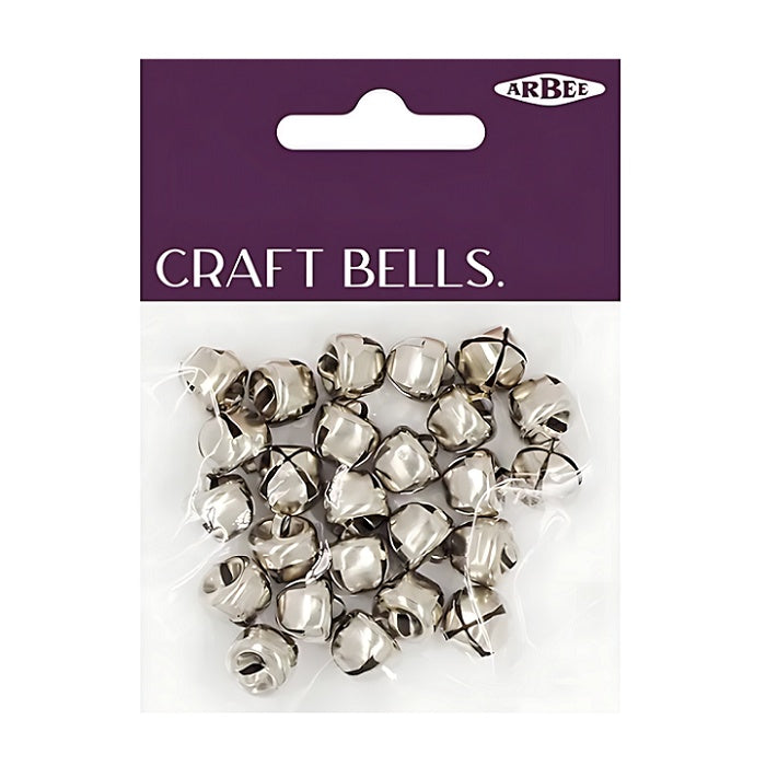 Packed silver craft bells with Arbee branding.