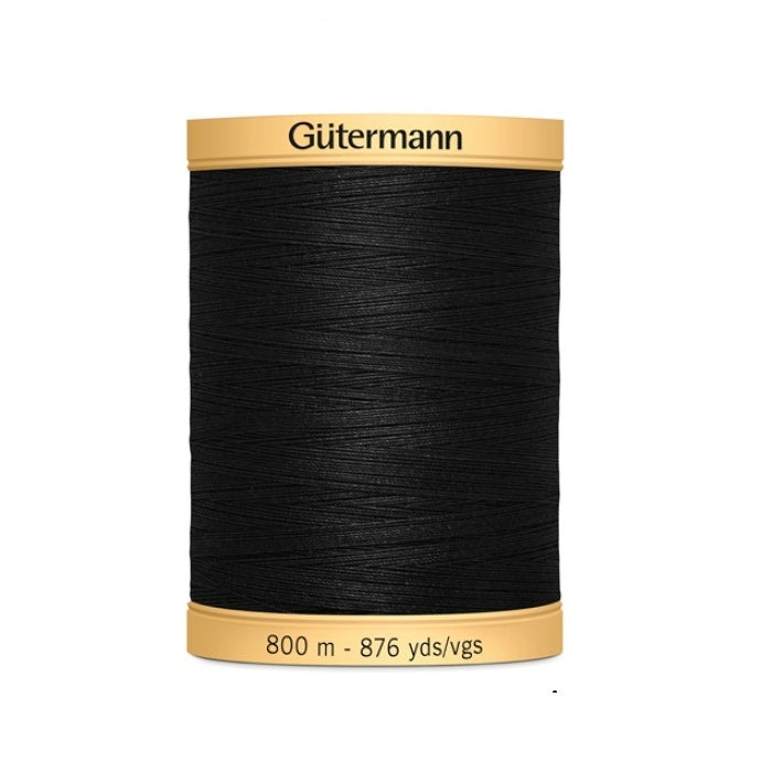 Spool of black thread with Gutermann 800m branding.