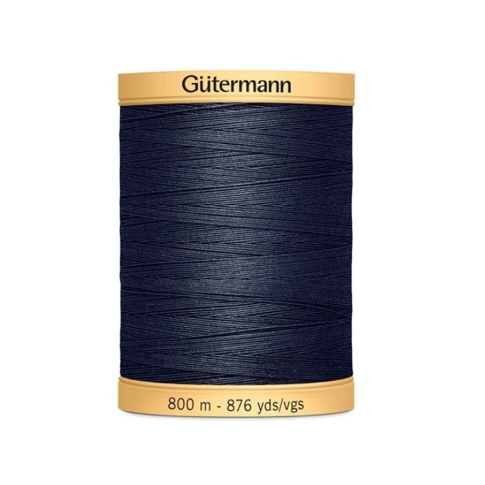 Spool of very dark blue thread with Gutermann 800m branding.
