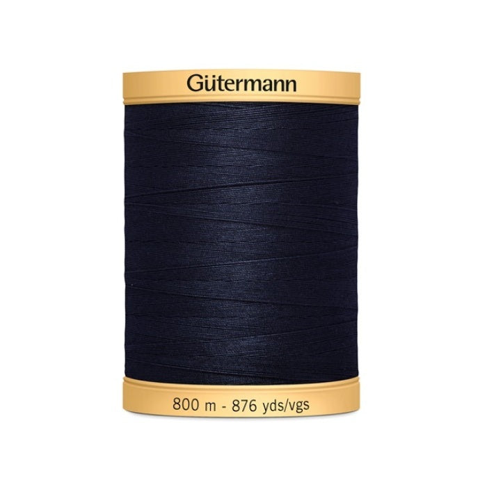 Spool of navy thread with Gutermann 800m branding.