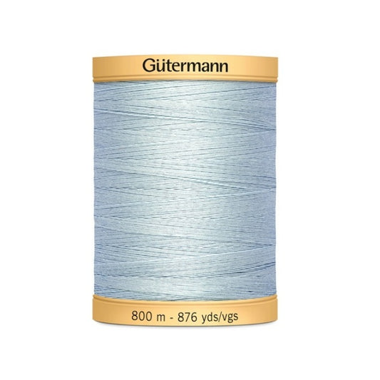 Spool of very light blue thread with Gutermann 800m branding.