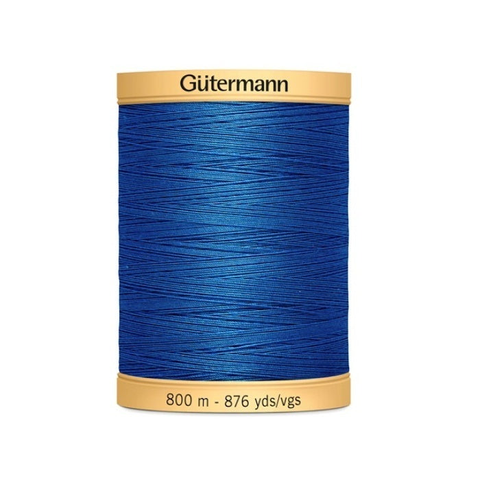 Spool of dark blue thread with Gutermann 800m branding.