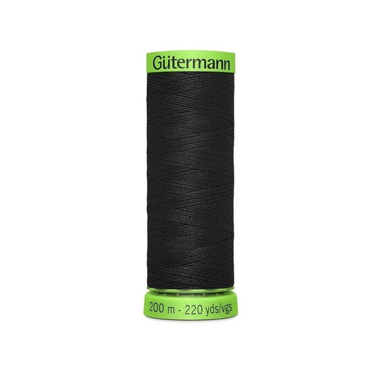 Spool of black extra fine thread with Gutermann branding.