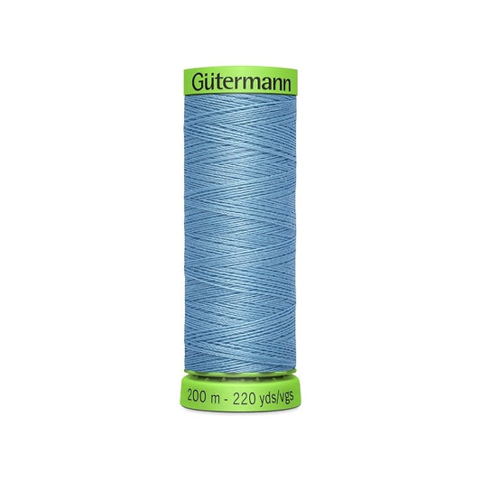 Spool of blue extra fine thread with Gutermann branding.