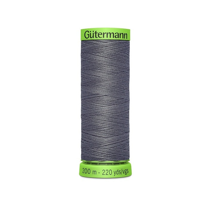 Spool of dark grey extra fine thread with Gutermann branding.