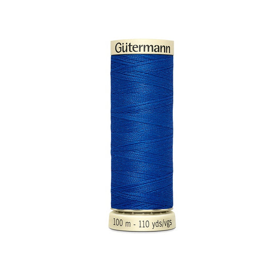 Spool of blue thread with Gutermann branding.