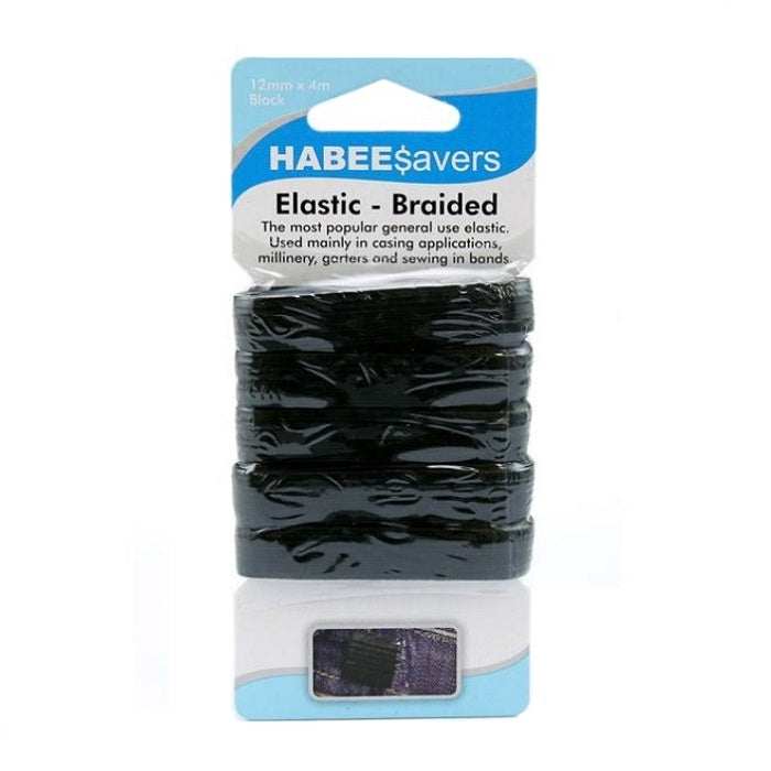 Hangsell pack of black elastic with Habee Savers branding.