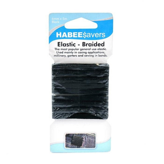 Packaged black elastic with Habee Savers branding.